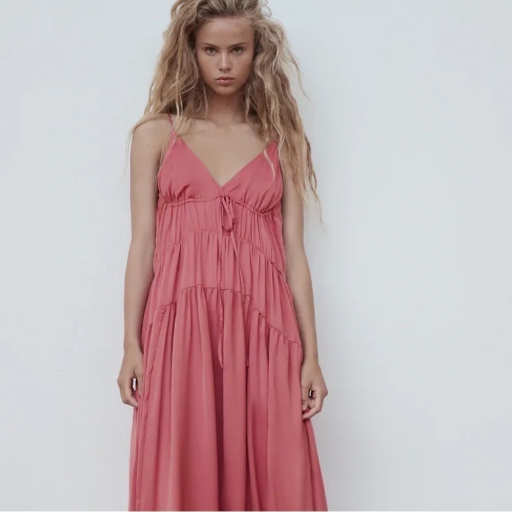 NWOT Zara Pink Tiered Maxi Dress Size XS- S